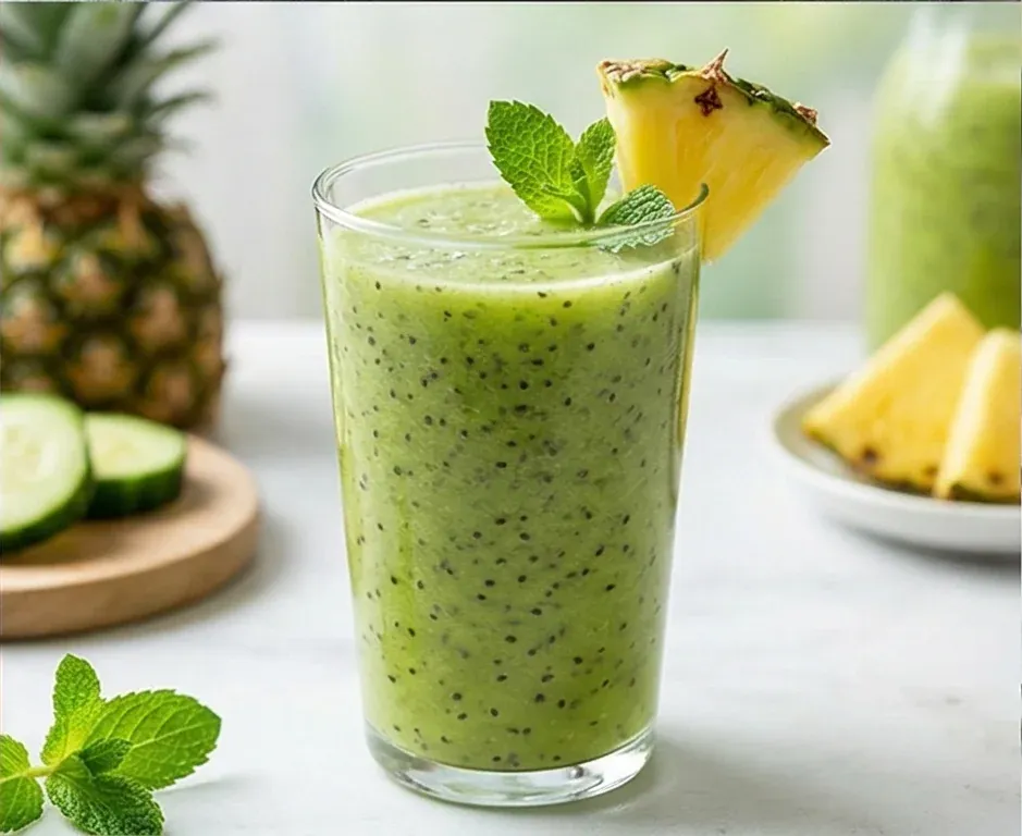 Smoothie Détox à l'Ananas, Concombre et Graines de Chia
