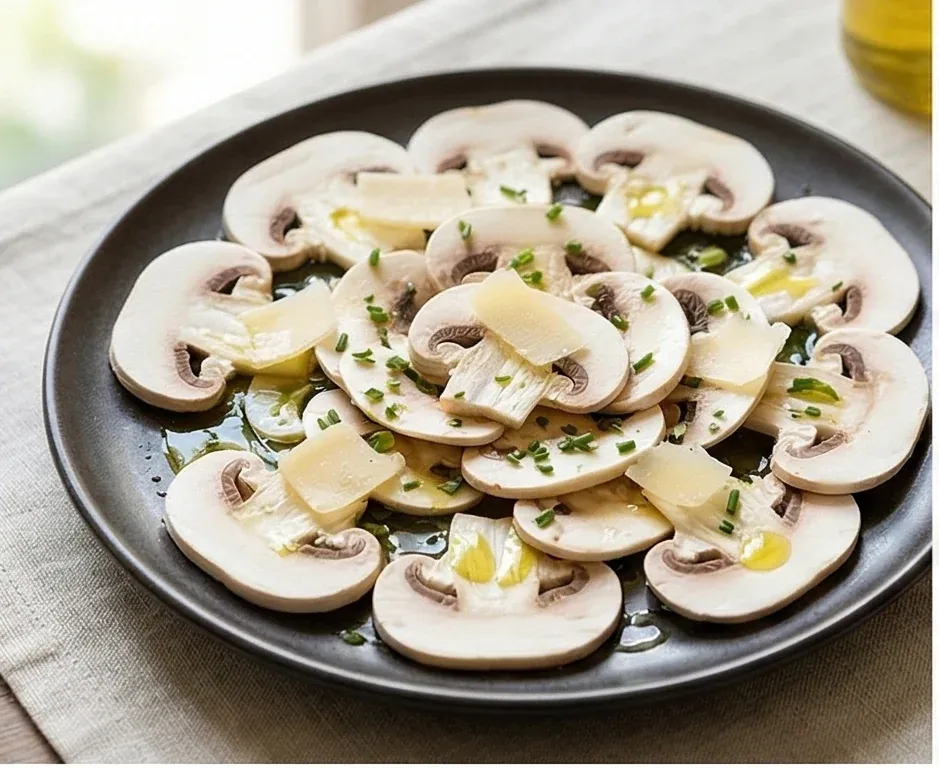 Carpaccio de champignons crus à l'huile d'olive et citron