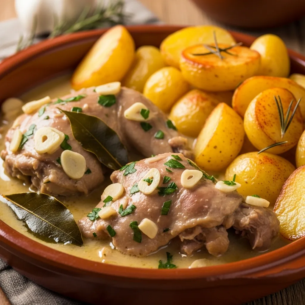 Lapin à l'Ail et Pommes de Terre Boulangères au Four