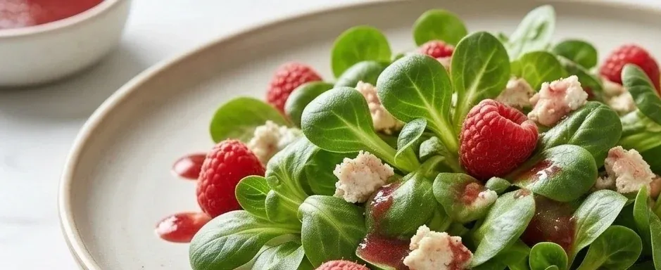 Salade de Mâche au Fromage de Chèvre et Framboises