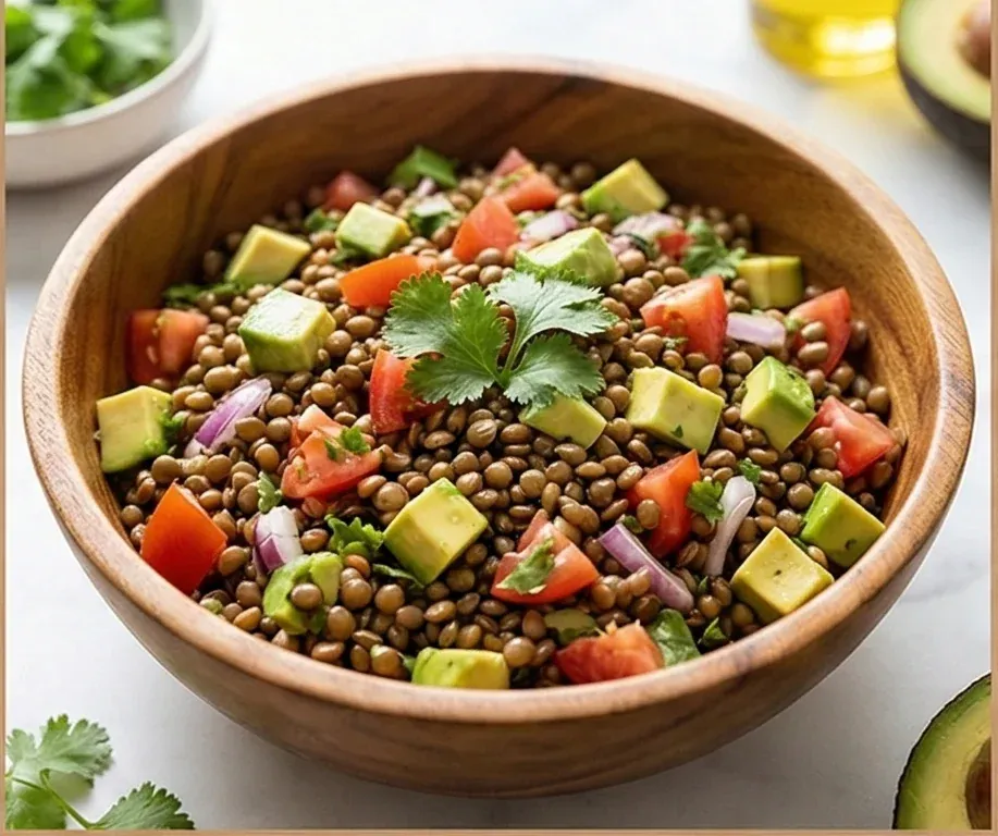 Salade de Lentilles à l'Avocat, Tomate et Oignon Rouge