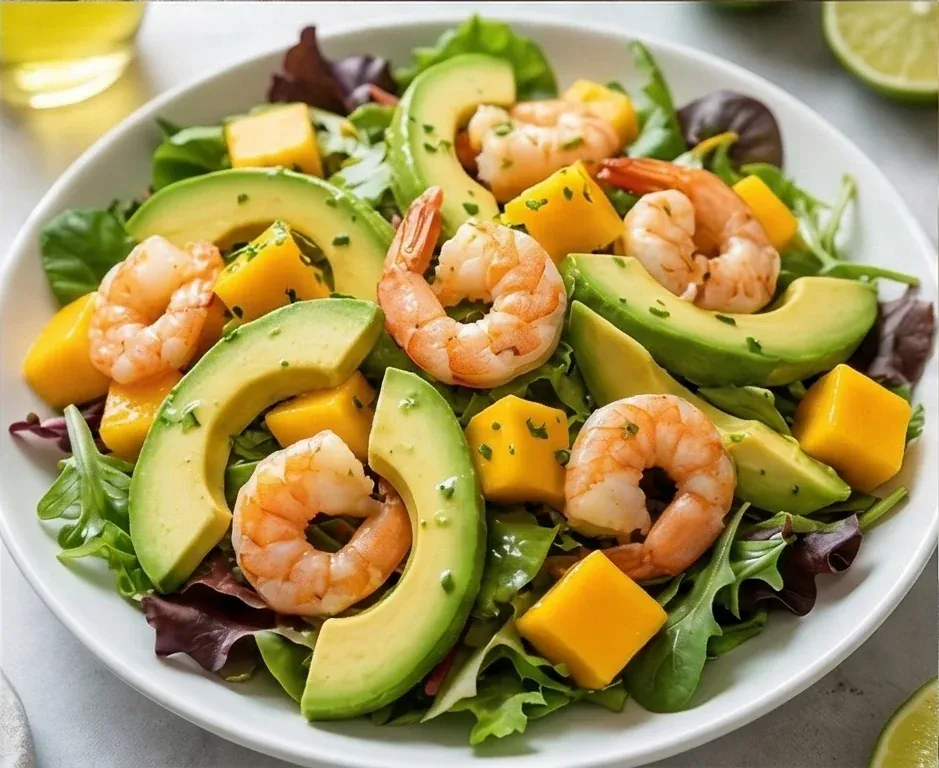 Salade Tropicale d'Avocat, Mangue et Crevettes Cuites
