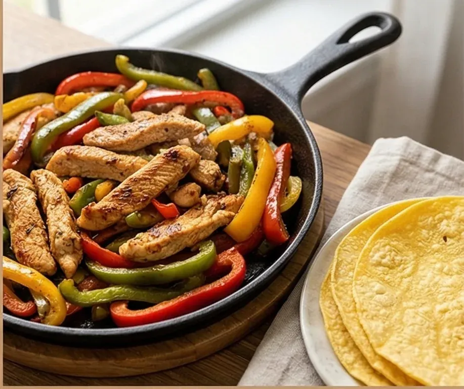 Fajitas de Poulet aux Poivrons Rôtis en Tortillas de Maïs