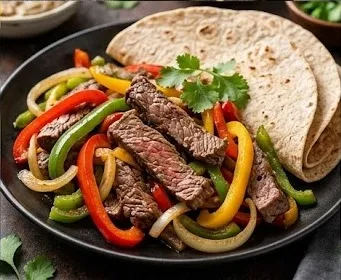 Fajitas de Bœuf aux Poivrons Tricolores et Oignon