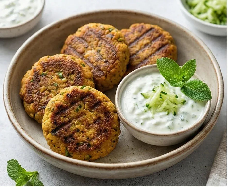 Burgers de Pois Chiches Grillés (Falafel) Sauce Tzatziki