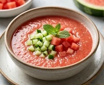 Gaspacho de Pastèque aux Dés de Concombre