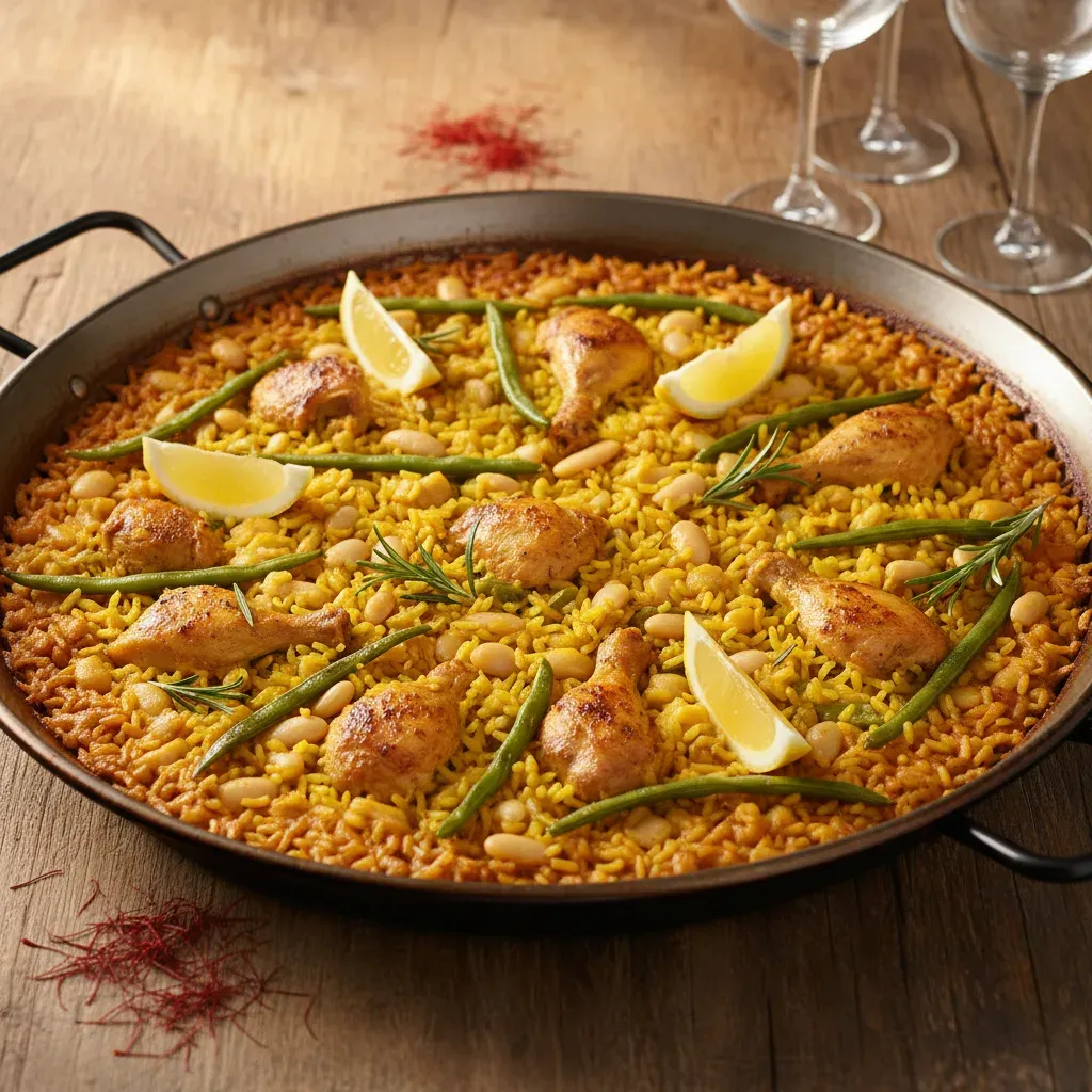 Paella Valenciana: Un Festin Traditionnel au Poulet, Lapin et Safran