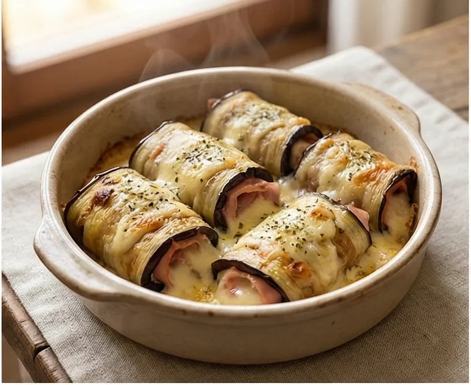 Roulés d'aubergine au jambon et fromage léger