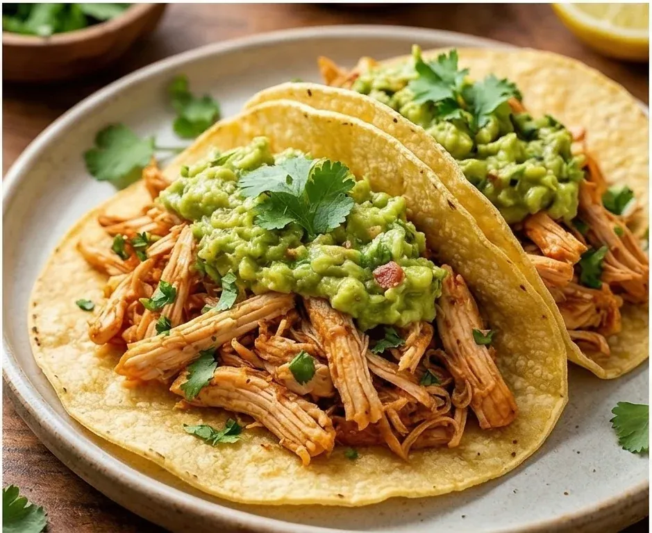 Tacos de Poulet Effiloché au Guacamole Maison