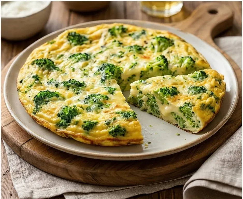 Omelette au brocoli haché et fromage râpé allégé